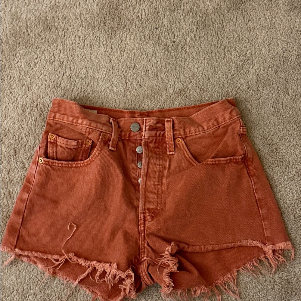 NWOT Levi's Orange Jean Shorts High-Waisted Distressed